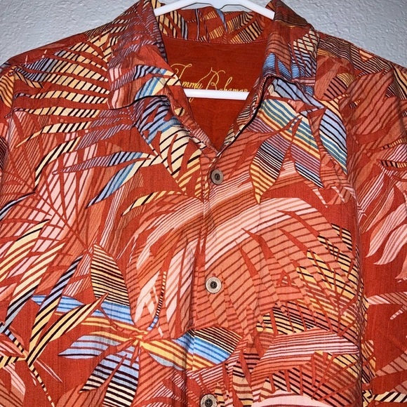 Tommy Bahama Silk Orange Hawaiian Palm Leave Button Down Shirt - Picture 2 of 6